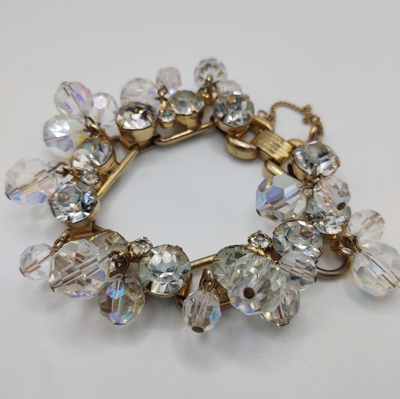 Vintage Gold Tone AB Crystal Bracelet  Statement Piece - Picture 5 of 11